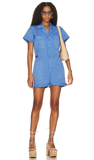 PISTOLA Parker Short Sleeve Romper in Blue. - size M (also in L, S, XL, XS) | Revolve Clothing (Global)