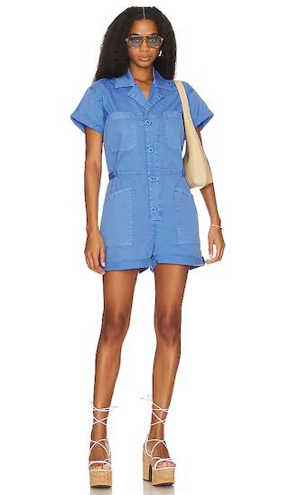 Parker Short Sleeve Romper in Azure Blue | Revolve Clothing (Global)