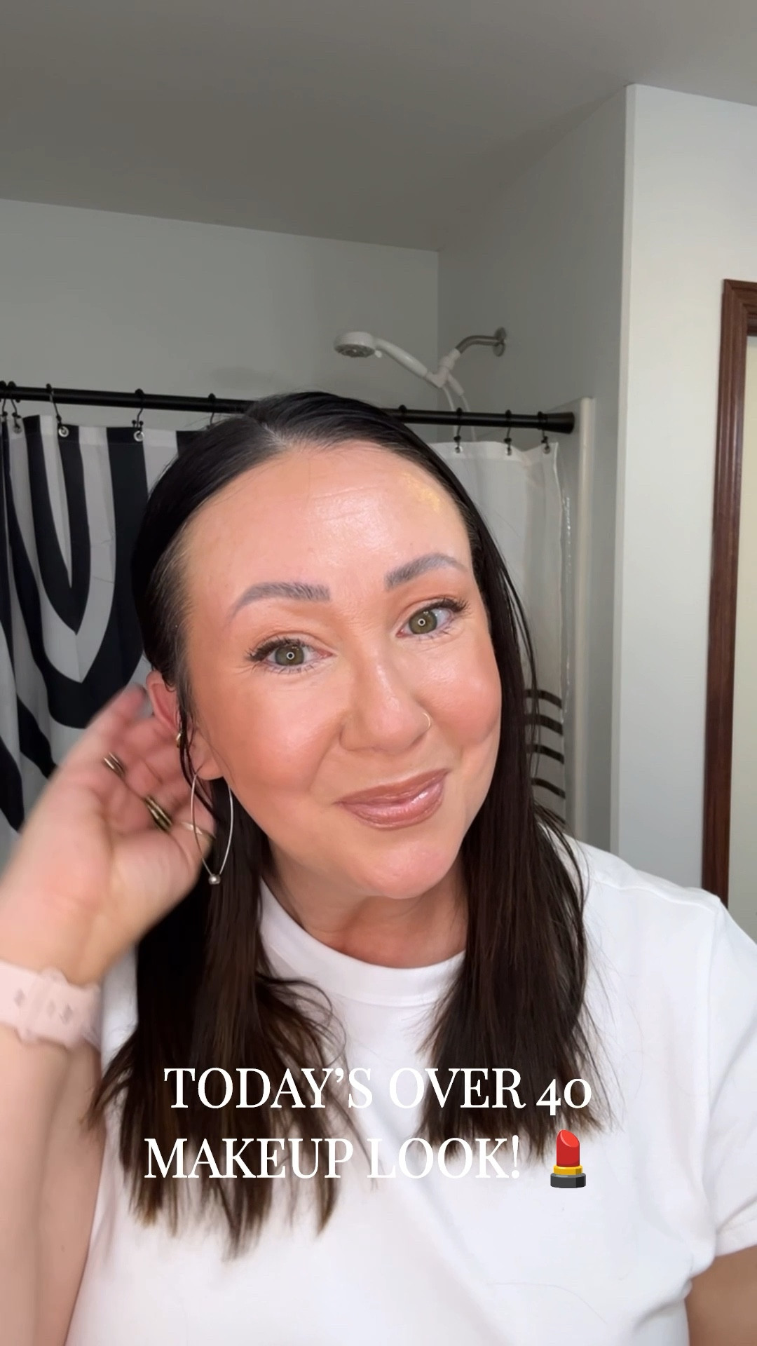 Today’s makeup look:
Light medium neutral foundation
Light neutral concealer
02 tinted sunscreen moisturizer 
Fair liquid bronzer
Berry Amore blush
Trust liquid blush
Dark brown eyebrow gel 
Ash brown eyebrow pencil
Natural lip liner
Nearly There lipstick
Espresso eyeliner 
All butta’d up bronzer as my eyeshadow 
Latte brown mascara 
Stone lip gloss

#LTKOver40 #LTKBeauty #LTKmomlife