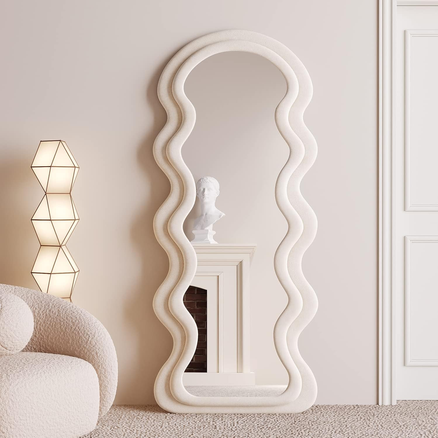 BOJOY Full Length Wavy Arched Mirror, 63x24in, Wall Mount/Standing/Leaning - White | Amazon (US)