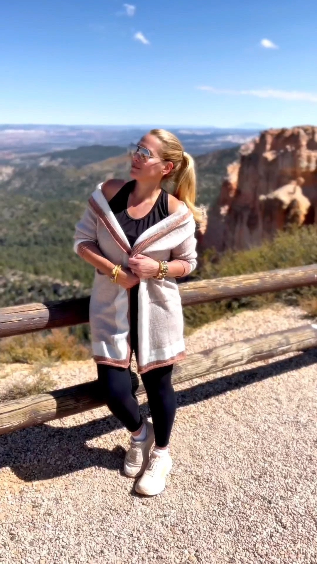 I love a good sweater cardigan for fall. This outfit was perfect for traveling. Hair pulled back in a ponytail and ready to take in these gorgeous mountains views.

I paired the sweater cardigan with a tank top and black leggings while visiting Bryce Canyon National Park, Utah. Great outfit for walking! Also added Julie Vos bracelets for a more elevated casual look.

#LTKSeasonal #LTKOver40 #LTKSaleAlert #LTKTravel #LTKgrwm #LTKootd #LTKMidsize #LTKActive #LTKU #LTKfitnessgoals #LTKvlog
