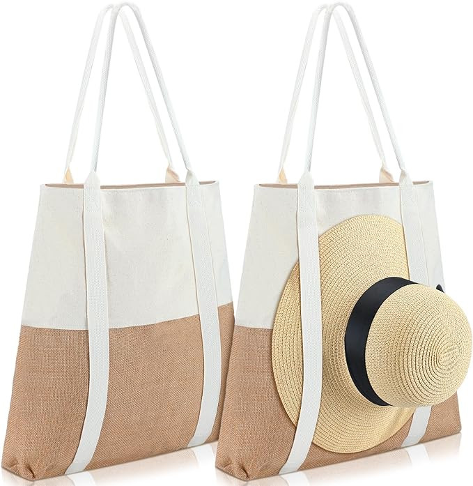 Boho Beach Bag for Women 16.5x17.5x4inch Summer Large Woven Beach Tote Bag with Hat Holder Strap ... | Amazon (US)