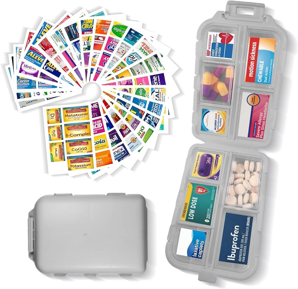Pill Organizer with Medicine Labels 161 Labels Travel Daily Pill Container Mini Medication Organi... | Amazon (US)