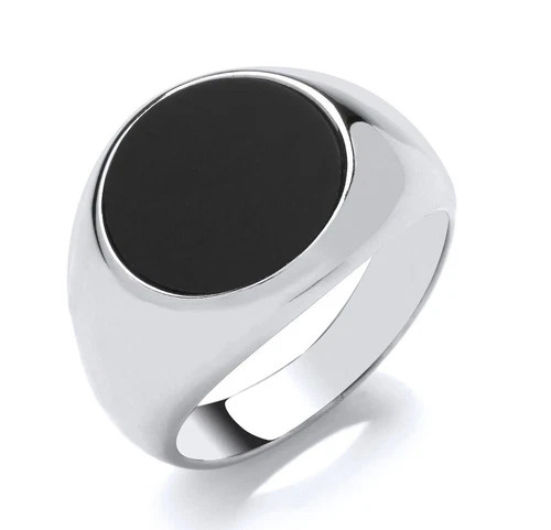 Men's Black Onyx Round Signet Ring Solid Sterling Silver 925 Hallmarked | eBay UK