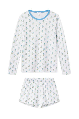 Pima Long-Short Weekend Set in Blue Flora | LAKE Pajamas