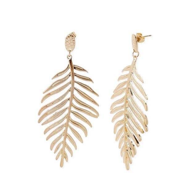 Scoop Women’s 14K Gold Flash-Plated Satin Palm Leaf Earrings | Walmart (US)