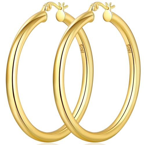 PABBEU Gold Hoops Earrings for Women Gold Chunky Hoops 14K Gold Plated Large Gold Hoop Earrings Hypoallergenic Lightweight Hollow Tube 4mm Thick Gold Hoops Earrings 40/50/60/70mm | Amazon (US)