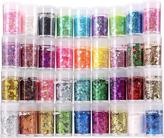 Chunky and Fine Glitter Mix, Estanoite 36 Colors Chunky Sequins & Fine Glitter Powder Mix, Irides... | Amazon (US)