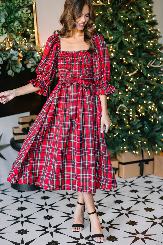 All I Want Red Tartan Plaid Midi Dress | The Mint Julep Boutique