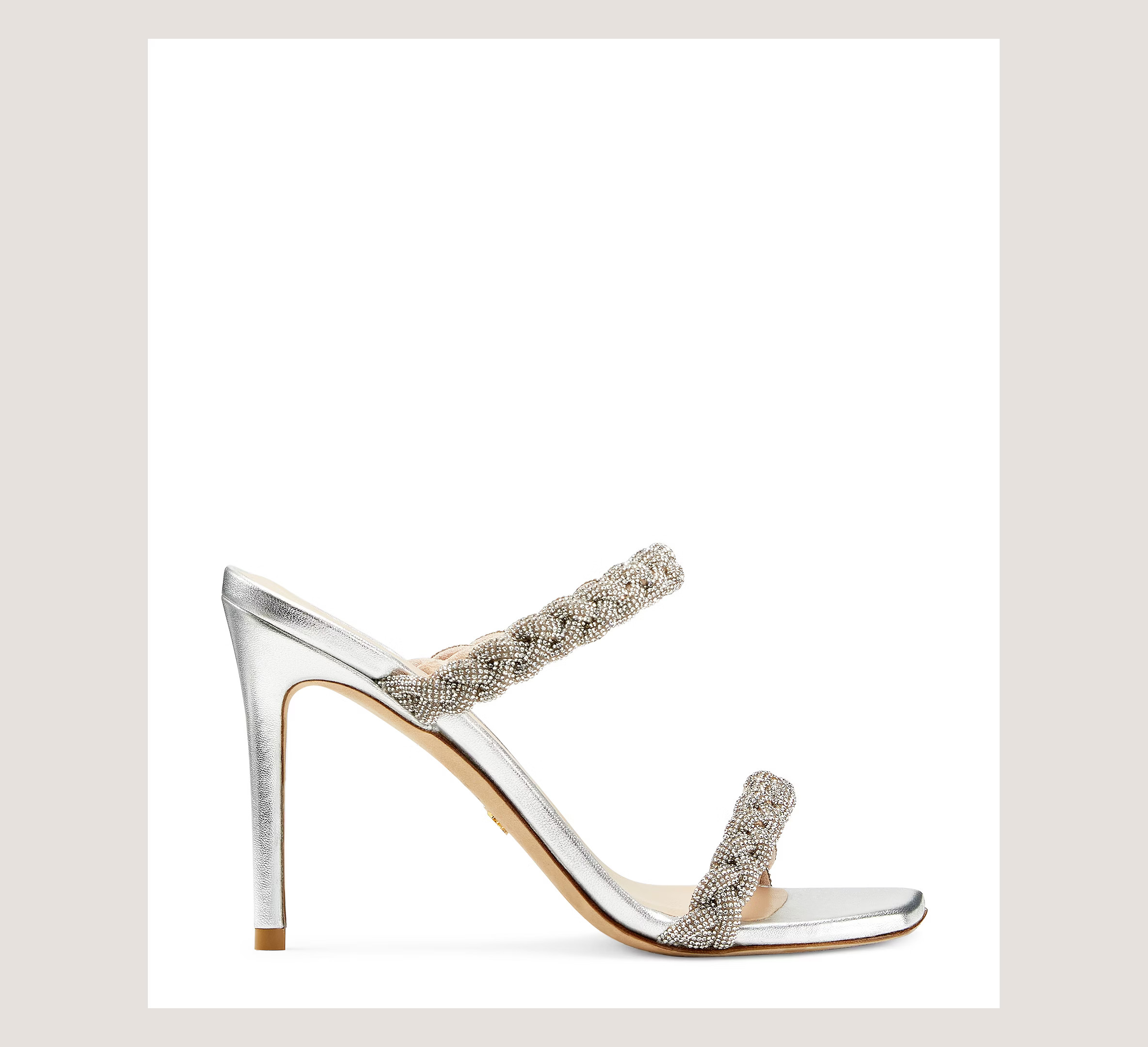 Stuart Weitzman Addison 100 Braided Sandal High Heel Sandals, Silver Liquid Metallic Leather, Size:  | Stuart Weitzman (US)