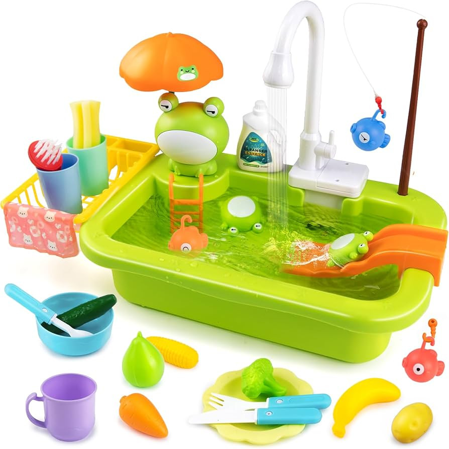 Play Sink with Running Water,Kids Sink Toy with Automatic Water Cycle System,Sink Fishing Game To... | Amazon (US)