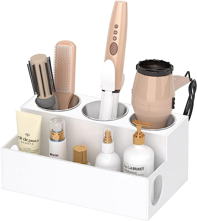 NIUBEE Hair Tool Organizer, White Acrylic Hair Dryer and Styling Holder, Bathroom Countertop Blow... | Amazon (US)
