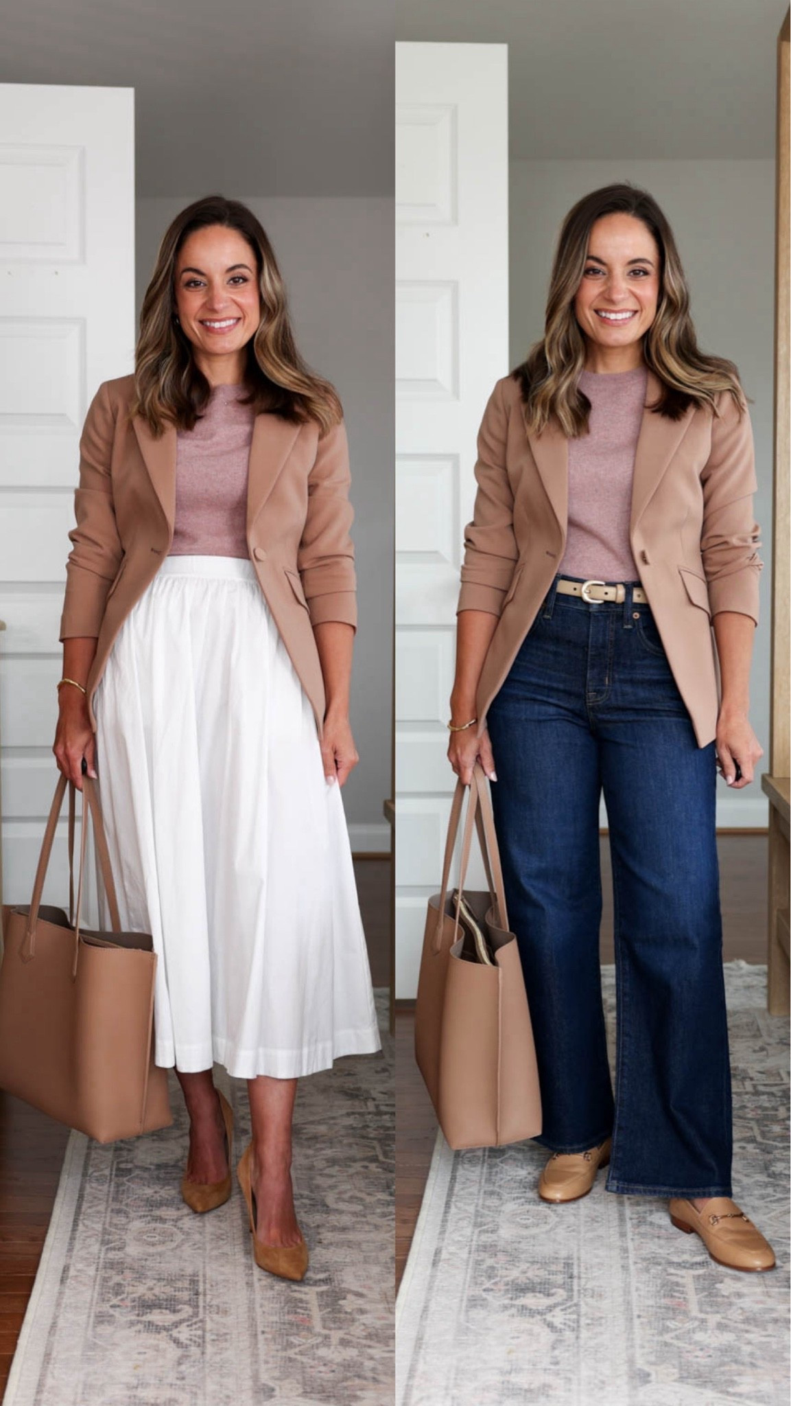 Did a little mix and match with my recent workwear posts. Here is a look at how I swapped tops and bottoms in the outfits to create new ones! 

Blazer (WHBM): petite 00 
Pink sweater (Quince): xs 
Jeans (J.Crew Factory): 24 standard / 27” inseam
White skirt (J.Crew Factory): 00 standard - sheer, I added a slip 

Workwear/ business casual

#LTKPetite