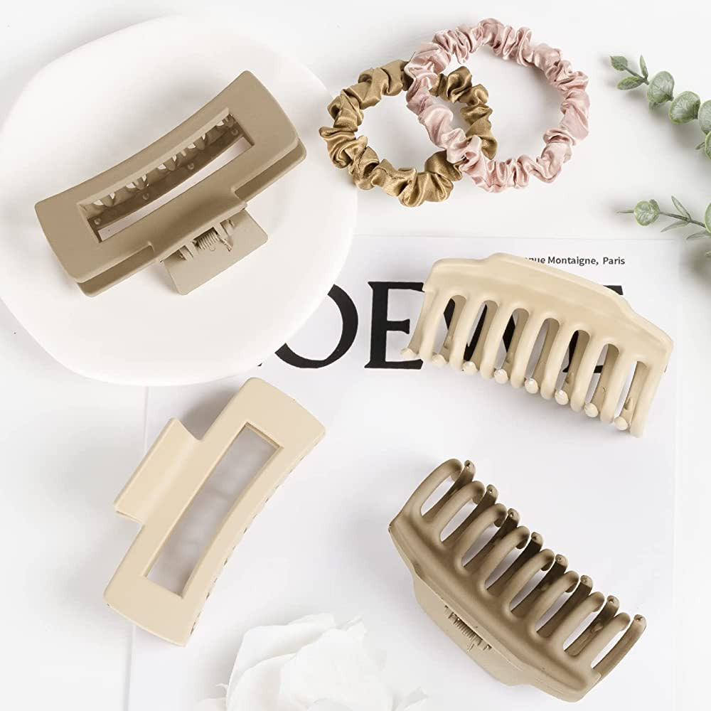 Amazer Hair Clips, Hair claw clips for Thick Hair, Large Hair Clips for Women, 4 Pack Neutral Col... | Amazon (US)