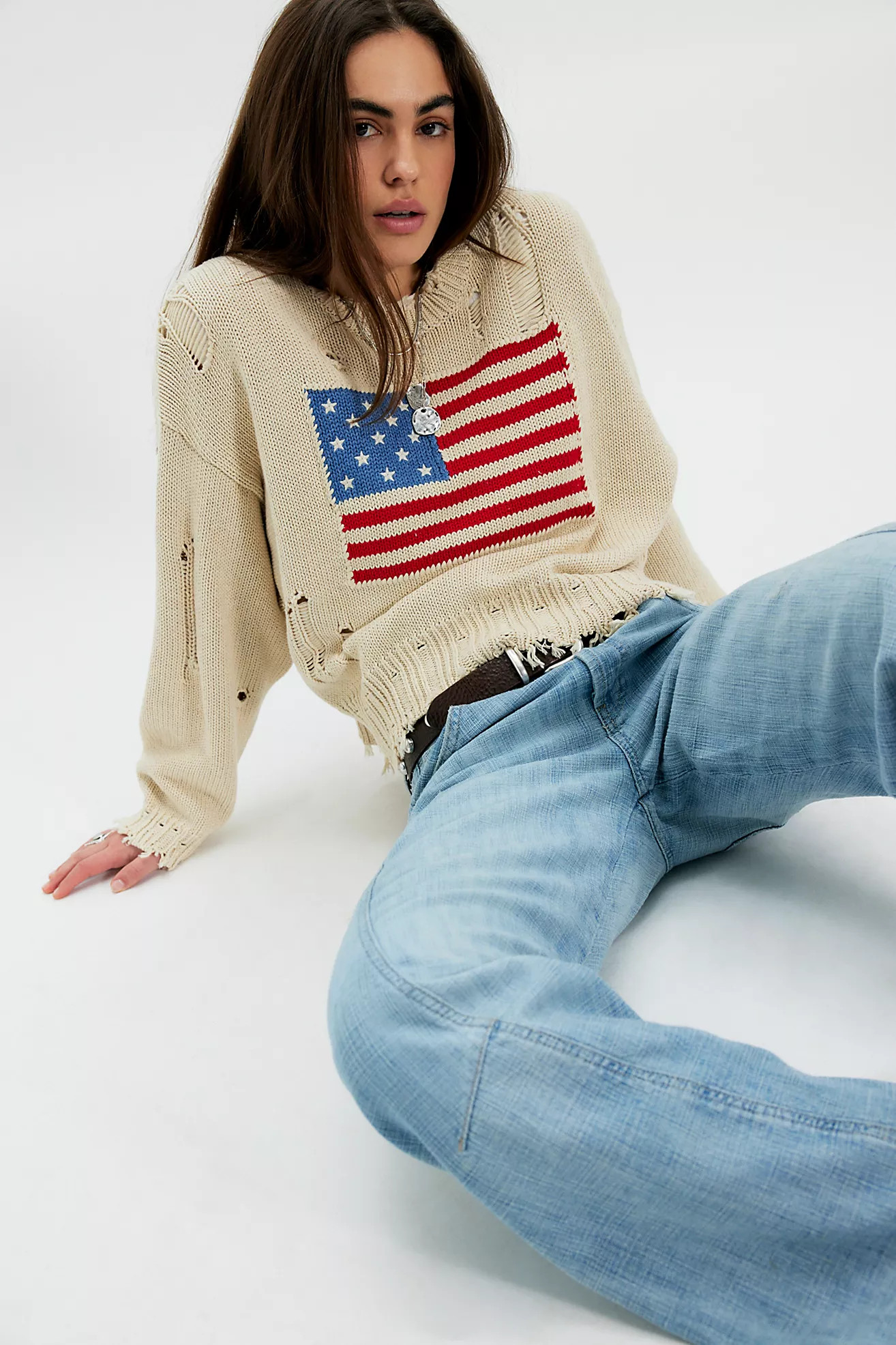 Denimist Oversized Cropped American Flag Sweater | Free People (Global - UK&FR Excluded)
