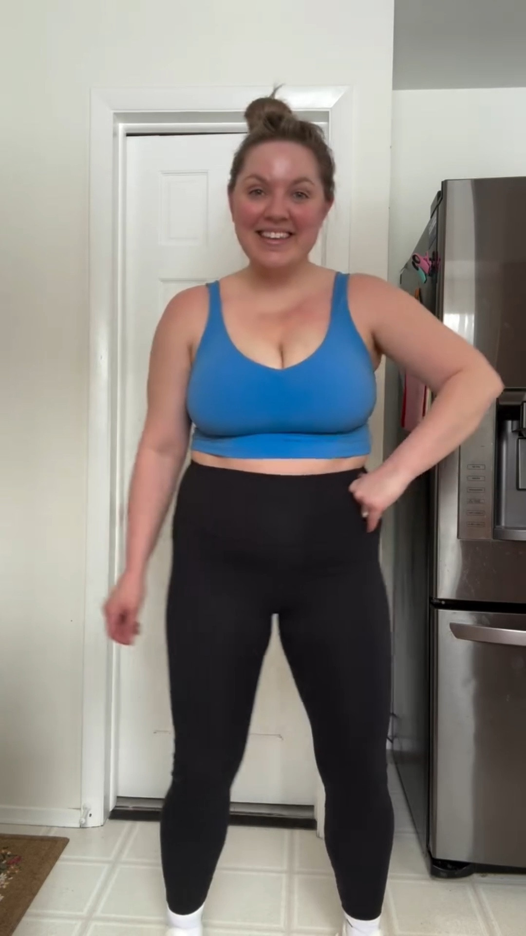 Clearance find! - - $15. I grabbed this bra top in an XL. There are Multiple colors that are on sale, and fully stocked! I would recommend for low impact work outs. I didn’t feel like I was falling out, winning!