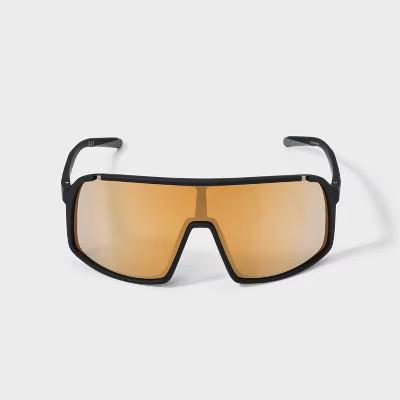 Men's Rubberized Plastic Shield Sunglasses with Mirrored Lenses - All In Motion™ Black: Scratch-Resistant, UV Protection | Target