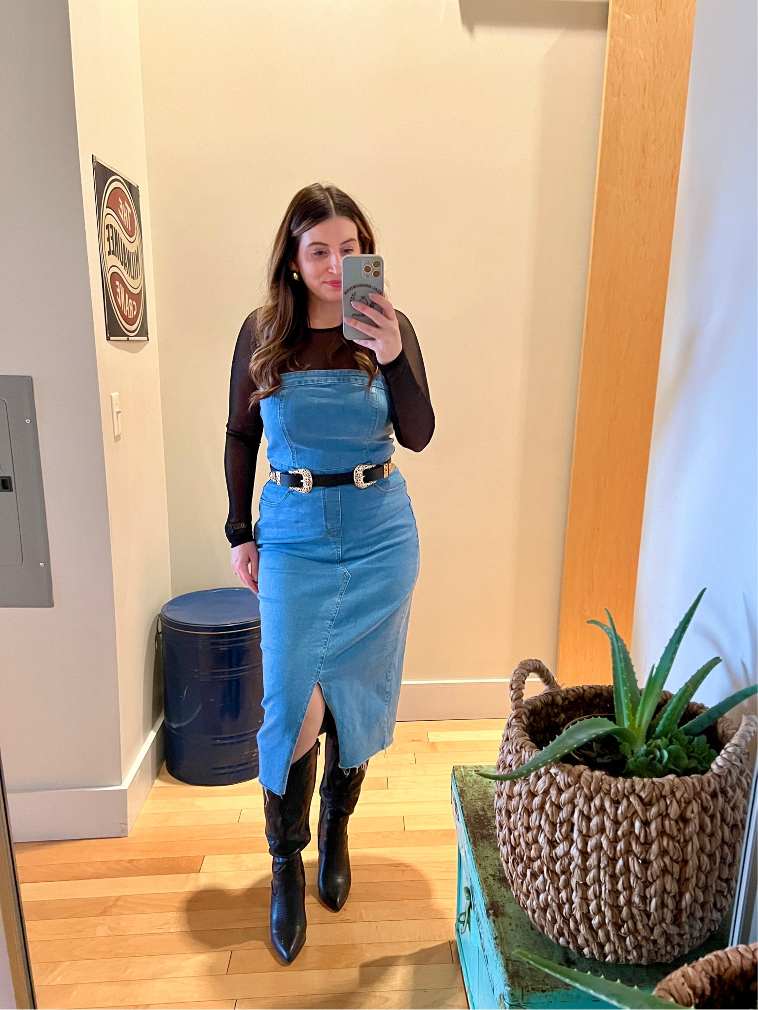 Western outfit inspo, redwood outfit, Spring outfits, denim dress, black cowboy boots, black sheer top, western belt, date night outfit, Amazon outfits, Amazon fashion 


#LTKshoecrush #LTKfindsunder50 #LTKstyletip