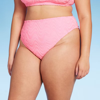 Women's Wavy Terry Textured High Leg Extra Cheeky Bikini Bottom - Wild Fable™ Light Pink | Target