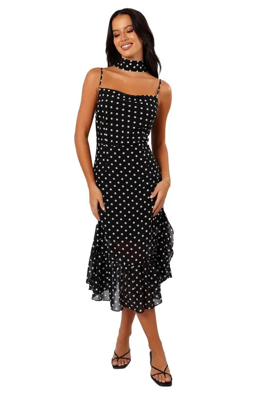 Petal & Pup Francesca Dot Midi Dress & Scarf in Black Polka Dot at Nordstrom, Size Large | Nordstrom