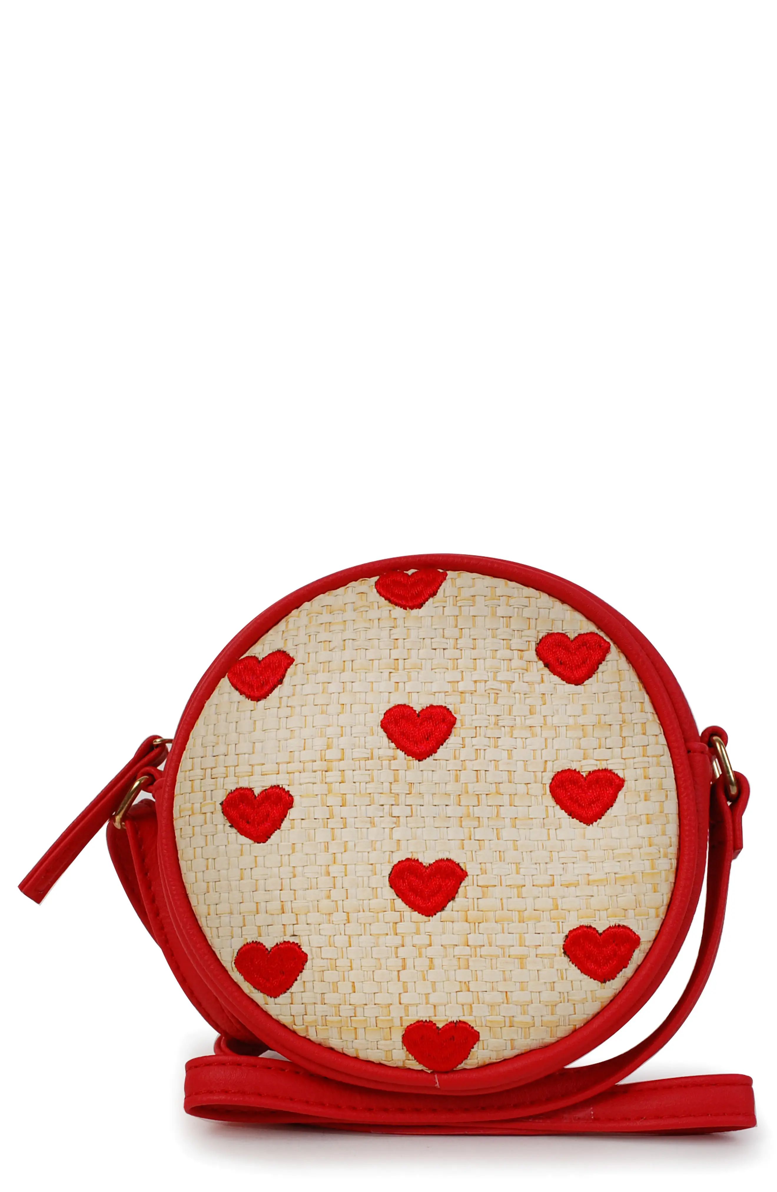 OMG Heart Embroidered Straw Canteen Crossbody Bag (Kids) | Nordstrom