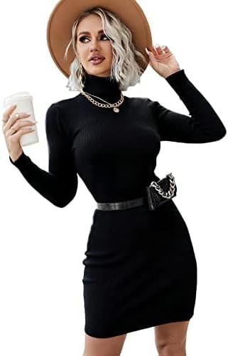 WDIRARA Women's Turtleneck Ribbed Long Sleeve Sweater Dress Bodycon Mini Dress       Send to Logi... | Amazon (US)