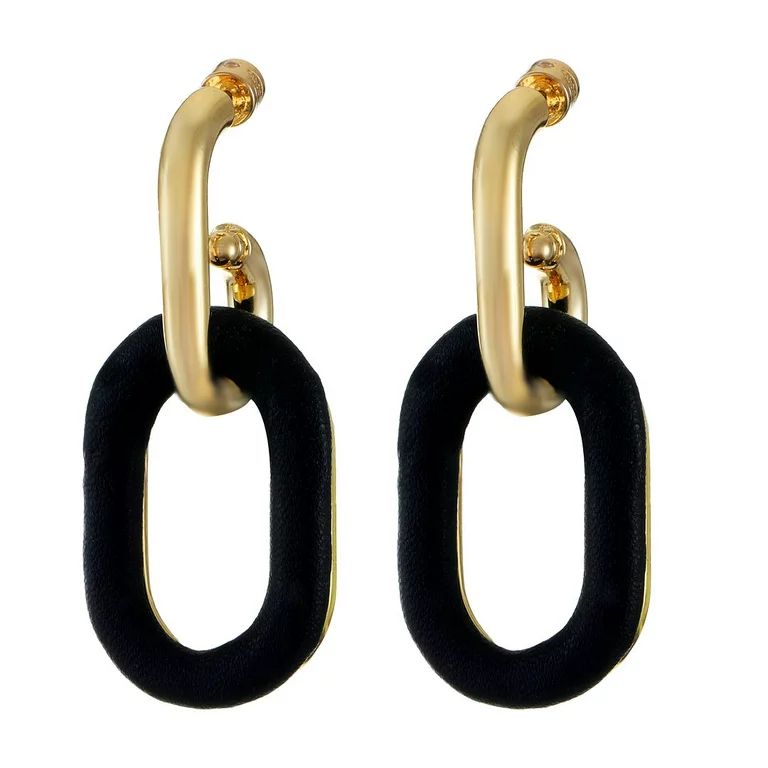 Scoop Women's Faux Leather and 14K Gold Flash-Plated Earrings, Black - Walmart.com | Walmart (US)