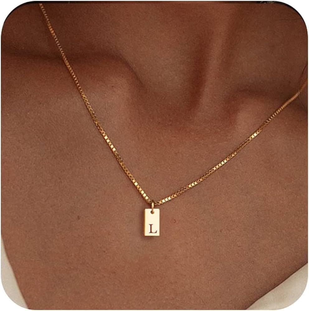Initial Necklaces for Women 14K Gold Plated Letter Necklace Dainty Gold Name Necklace Personalize... | Amazon (US)