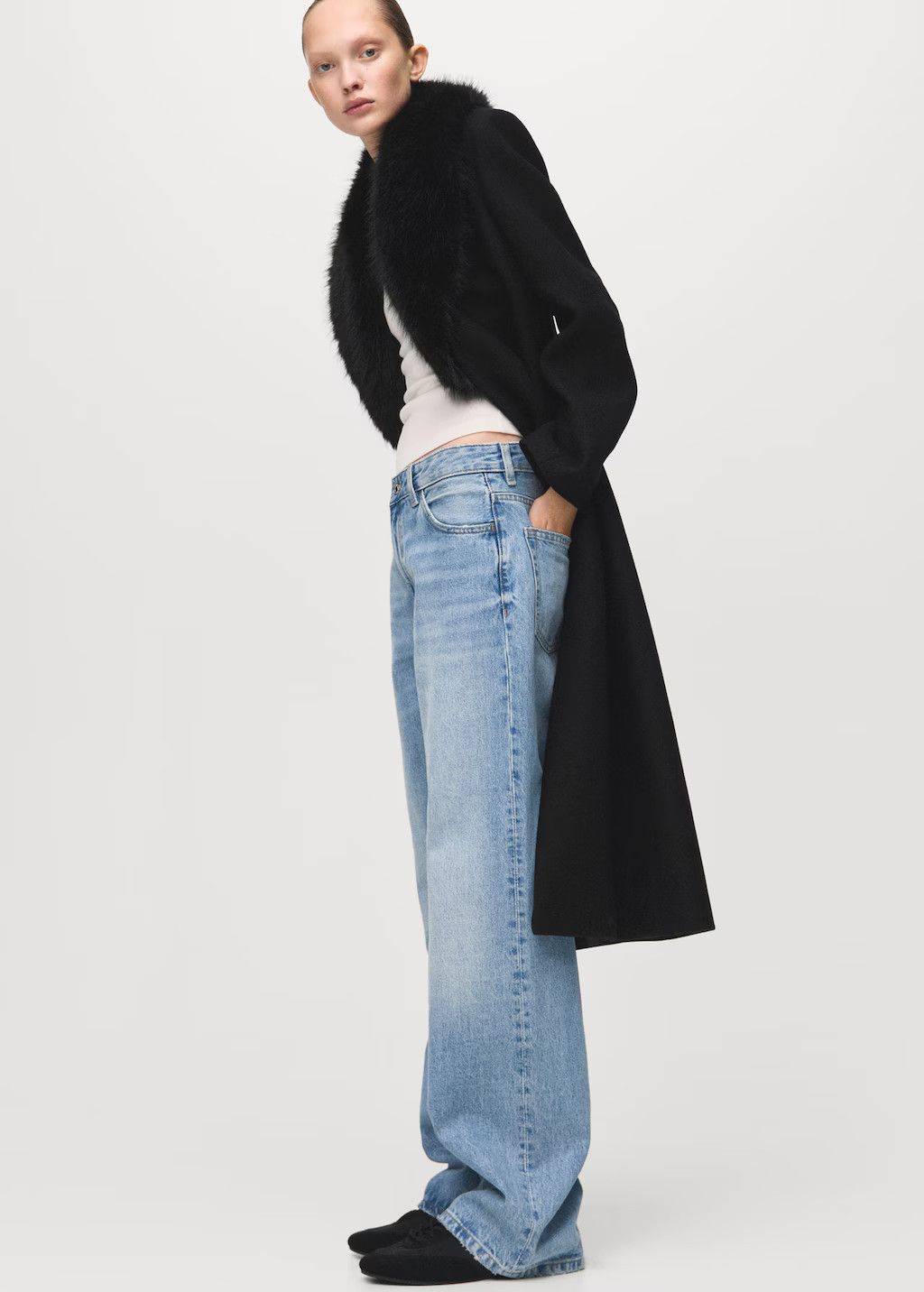 Manteco wool coat with fur collar black - Woman - XXS - MANGO | MANGO (UK)