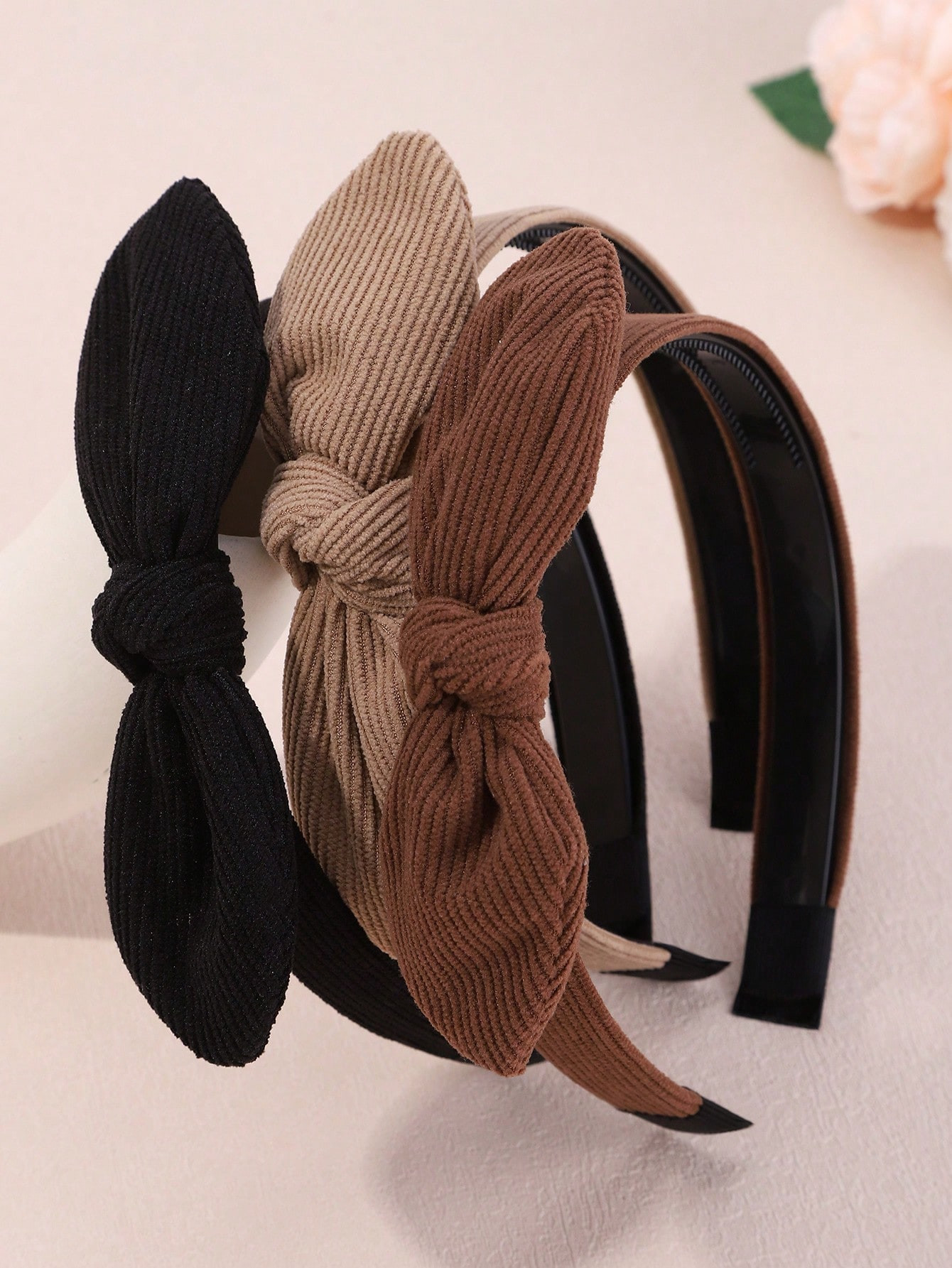 1/3pcs Solid Color Flannel Bow Headband, Striped Fabric Non-Slip Headwrap, Elegant Headdress For ... | SHEIN