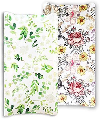 Baby Floral Diaper Changing Pad Cover Cradle Mattress, 2 Pack Floral Changing Table Cover, Green Lea | Amazon (US)