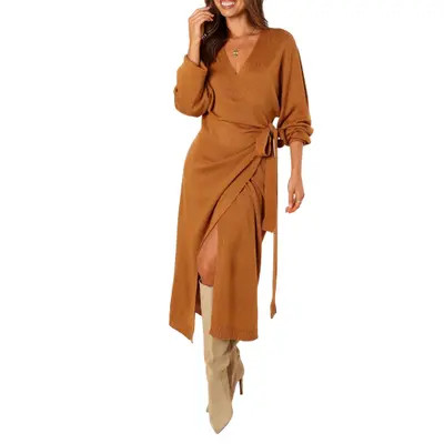 Petal & Pup Nova Long Sleeve Maxi Wrap Dress in Camel at Nordstrom, Size Medium | Nordstrom