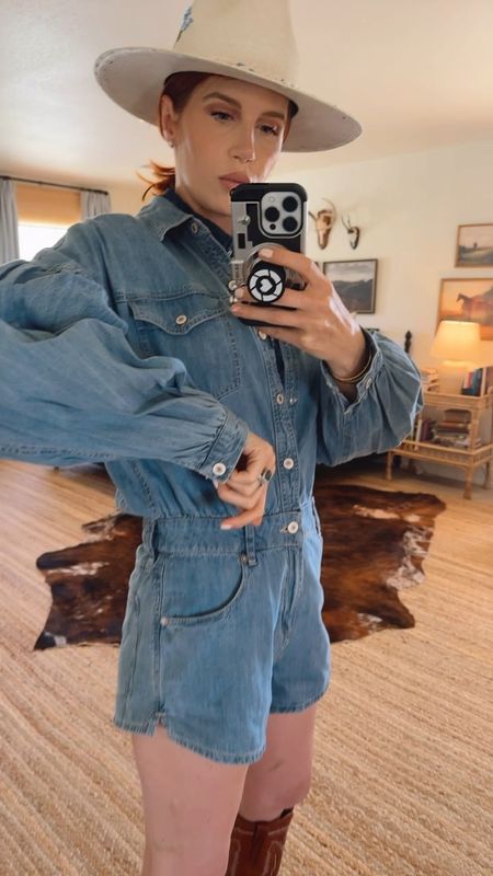 I got this cute denim onesie to wear for fun events in town or with guests at the ranch. I layered it with this darker denim shirt (really for warmth- but it also looks great). 
I’d I only had one pair of boots, this would be them 🏆

#LTKFestival #LTKU #LTKparties