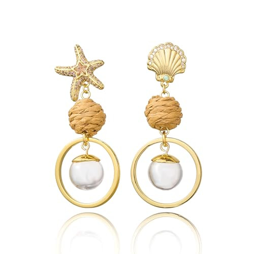 Starfish Earrings Gold Shell Earrings: Summer Boho Jewelry Summer Earrings Seashell Earrings Beachy Earrings Sea Shell Sarrings for Women Ocean Earrings Beachy Summer Gold Boho Earrings for Women (Starfish + pendant) | Amazon (US)