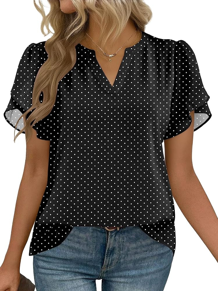 Zeagoo Womens Dressy Casual Shirts Short Sleeve V Neck Work Blouse Business Casual Summer Chiffon... | Amazon (US)