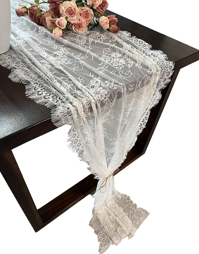1 Pcs White Lace Table Runner 30 x 120 Inch Vintage Rustic Table Runner for Wedding Bridal Shower... | Amazon (US)