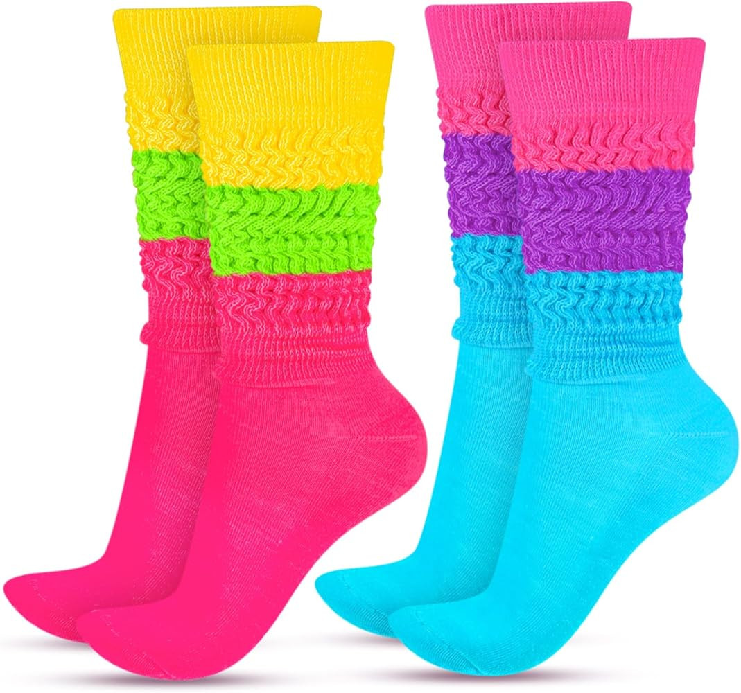 JenPen 2 Pairs 80s 90s Neon Slouch Socks for Women Valentine Galentine's Day Soft Scrunch Socks G... | Amazon (US)