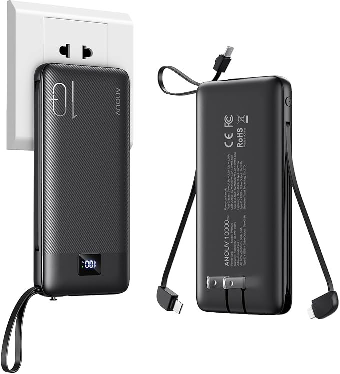 Portable Charger with Built-in Cables&AC Wall Plug,10000mAh Power Bank,PD 22.5W USB-C Fast Chargi... | Amazon (US)