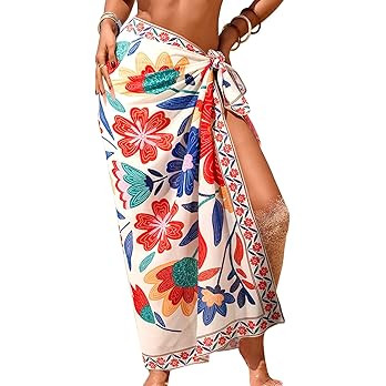 Herseas Women Sheer Sarong High Slit One Size Swimsuit Coverups 2026 Summer Floral Print Chiffon ... | Amazon (US)