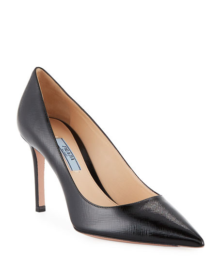 Prada Patent Saffiano Leather 85mm Pumps | Neiman Marcus