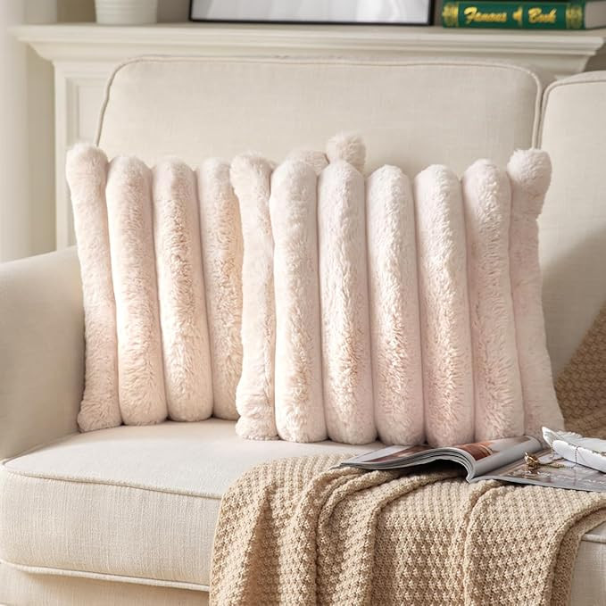 Joyouth Faux Fur Plush Throw Pillow Covers 20x20 Inch Set of 2 - Luxury Decorative Fuzzy Striped ... | Amazon (US)