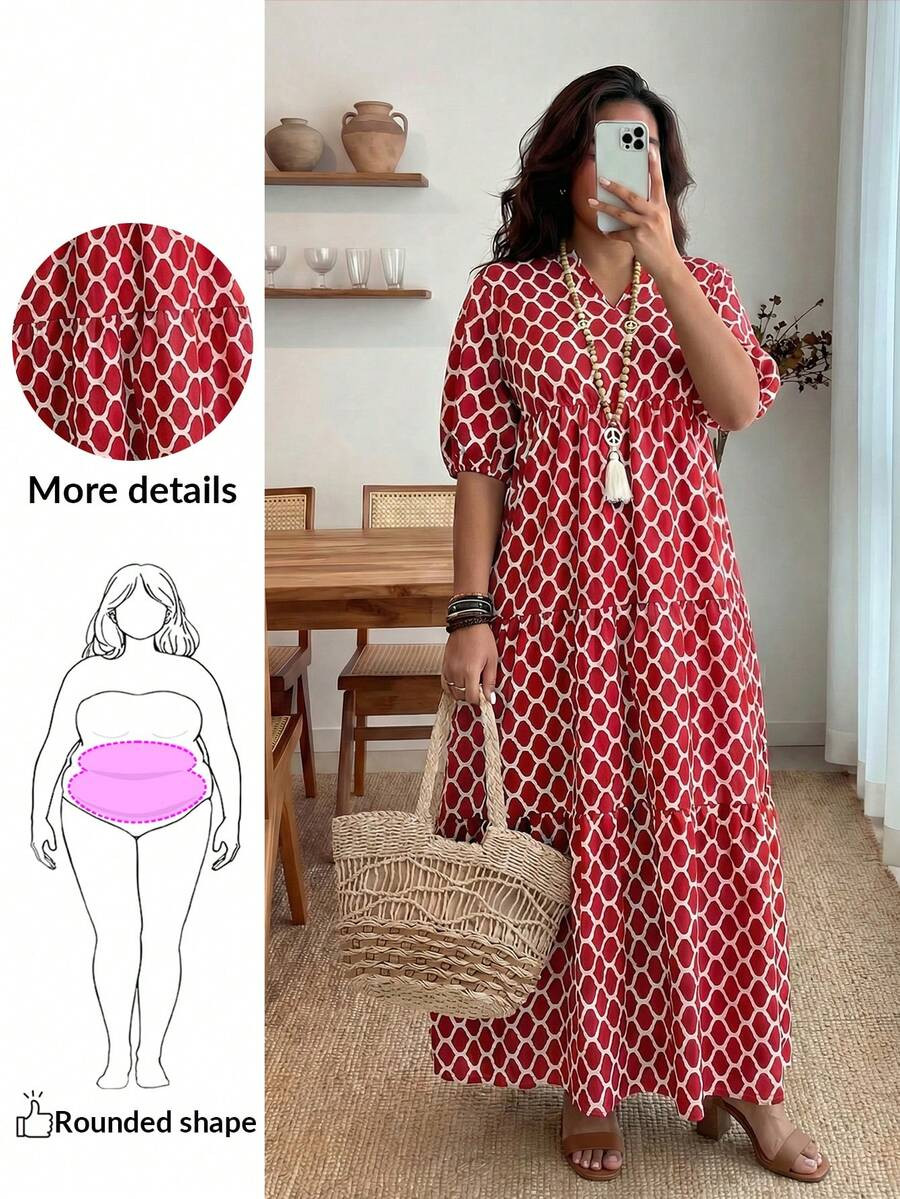 EMERY ROSE Jennifer_samantha_style Plus Size Women's Printed Simple Everyday Dress, For Summer, B... | SHEIN