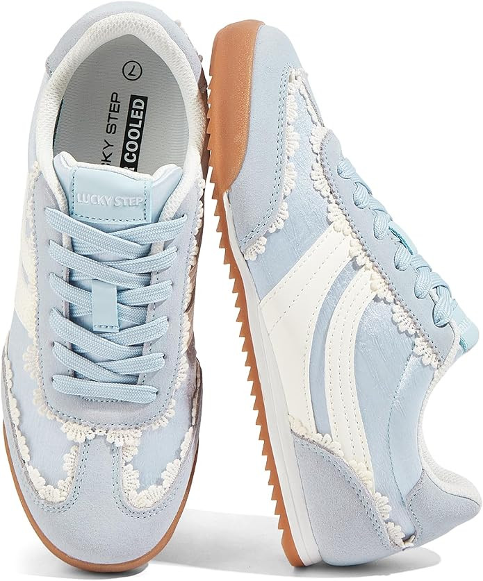 LUCKY STEP Women's Fashion Sneakers Thin Sole Lace up Tennis Shoes Lightweight Walking Running Gy... | Amazon (US)