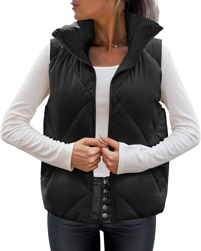 MEROKEETY Women's Puffer Vest Sleeveless Zip Up Quilted Coat Stand Collar Gilet Jacket With Pocke... | Amazon (US)