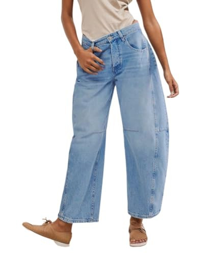 Kedera Women's Barrel Jeans Wide Leg Jeans Baggy Boyfriend Denim Pants Y2K Horseshoe Trousers School Relaxed Jeans Light Blue | Amazon (US)