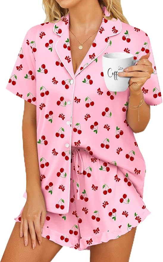 Ekouaer Womens Pajama Sets Button Down Short Sleeve Top and Shorts Cute Pjs Sets Sleepwear | Amazon (US)
