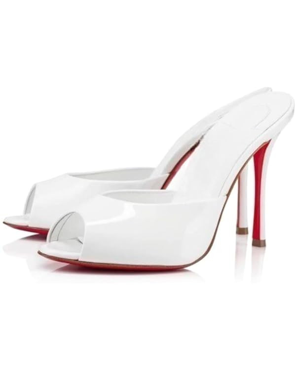 Luxury Red Bottom Peep Toe Slide Heels for Ladies, 10CM Thin Stiletto Gloss Patent Leather Backle... | Amazon (US)