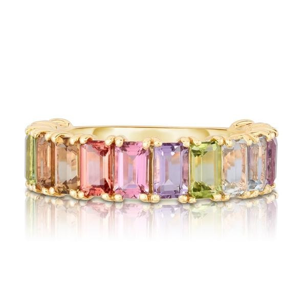 Pastel Emerald Cut Rainbow Gemstone Ring | Ring Concierge