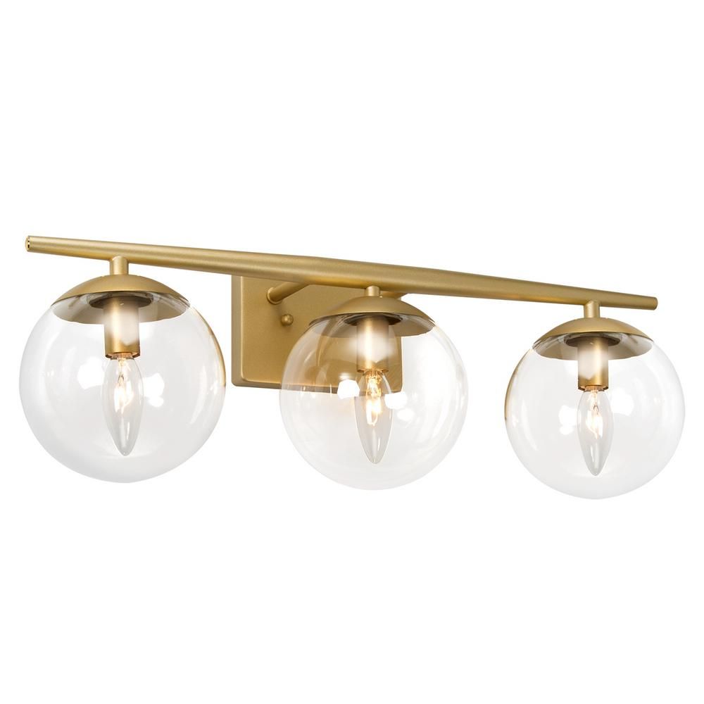 LALUZ Valy 22 in. 3-Light Modern Gold Vanity Light with Clear Globe Glass Shades for Bathroom or Pow | The Home Depot