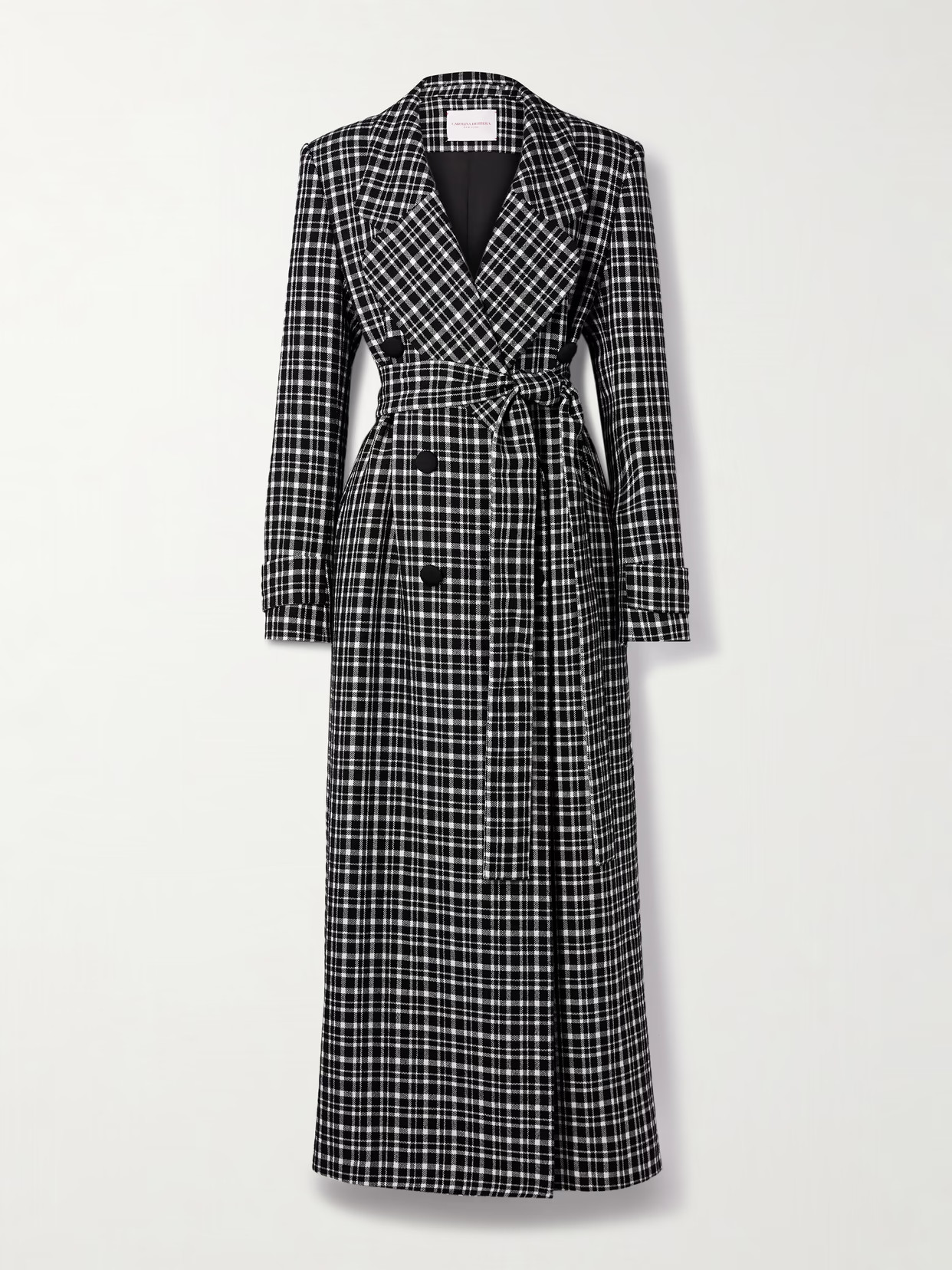 Carolina Herrera - Belted Double-breasted Checked Woven Coat - Black | NET-A-PORTER (US)